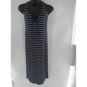 Lily Bleu Beach Navy White Striped Lace Up Maxi Dress Size M Ribbed Tank